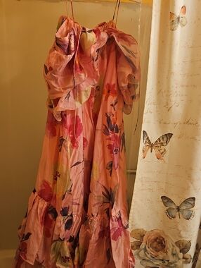 & Other Stories Pink Floral Ruffle Maxi Dress